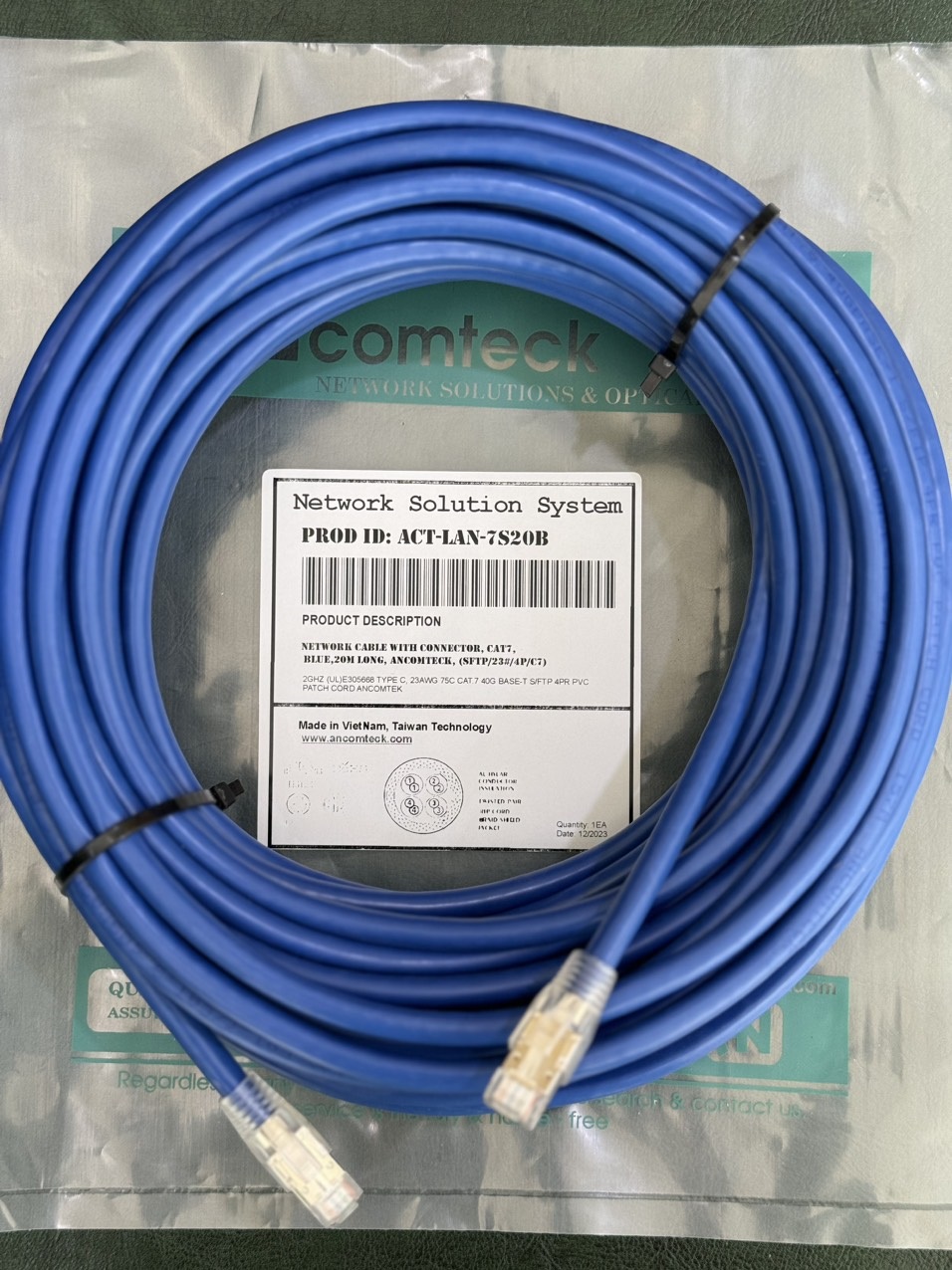 Dây nhảy PATCH CORD CAT7 SFTP, dài 20m, Hiệu Ancomteck ACT-LAN-7S20